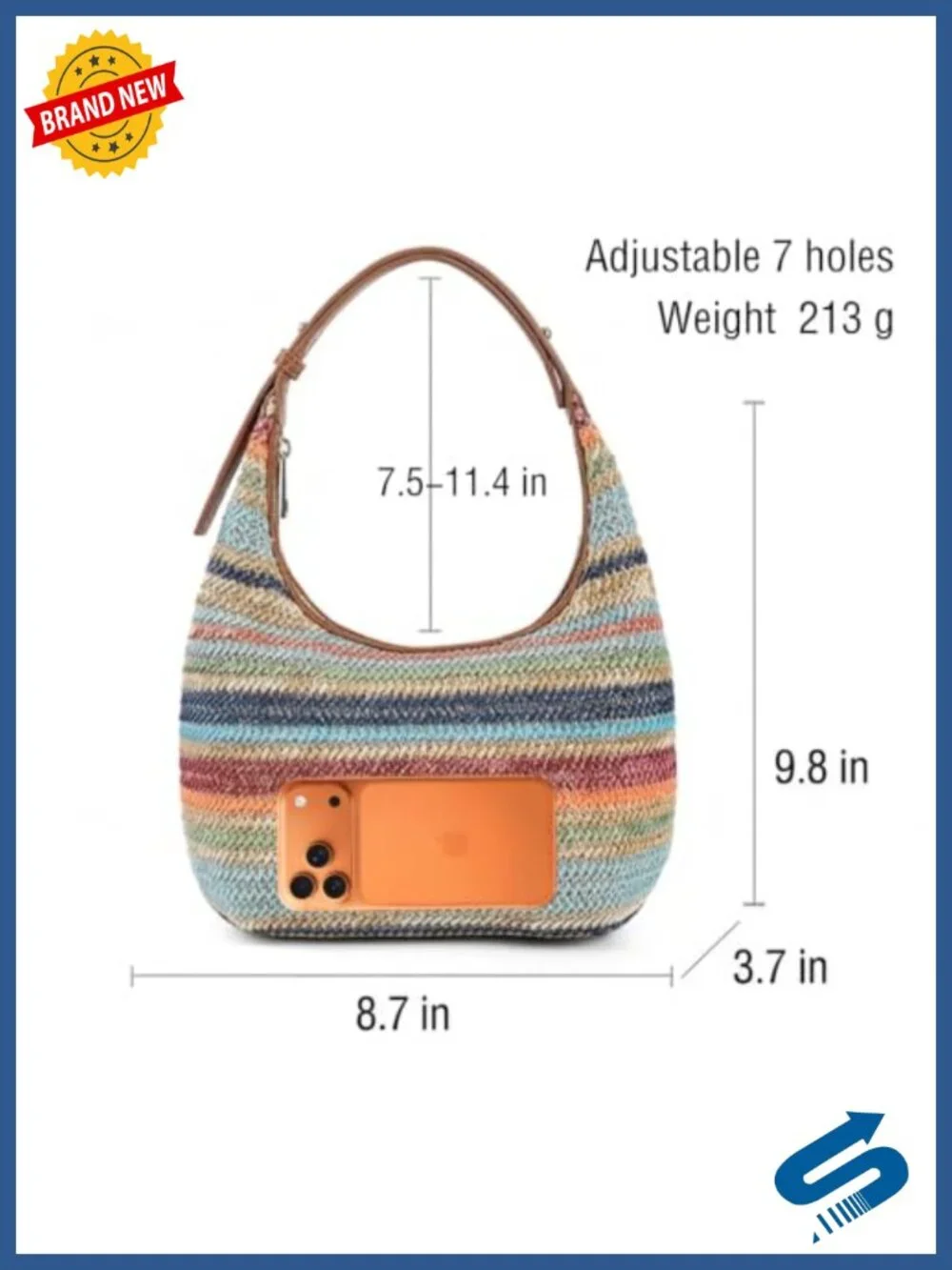 Women's Woven Hobo Bag with Adjustable Strap - Lightweight Zip Top Shoulder